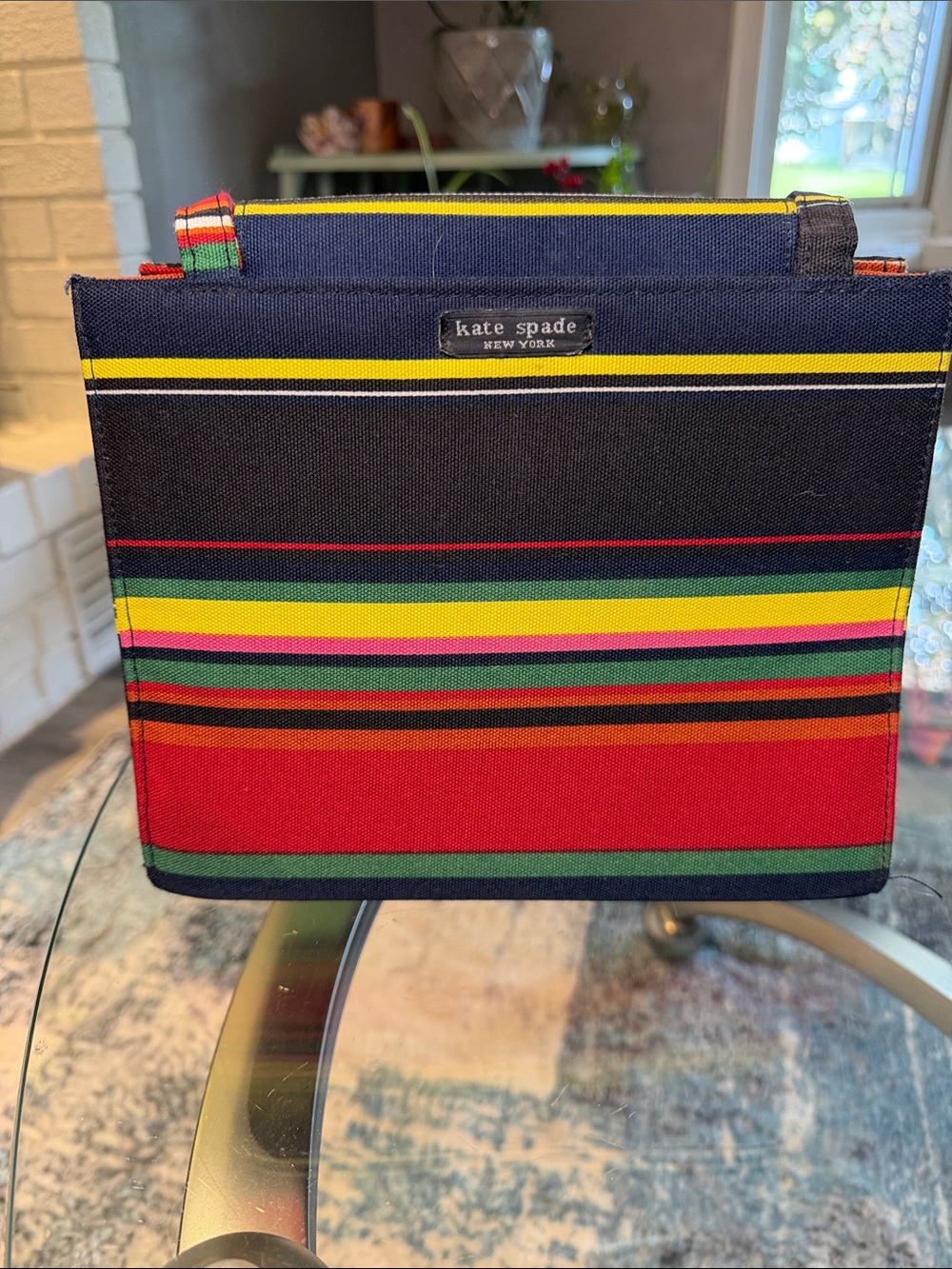 VINTAGE KATE SPADE MULTICOLOR STRIPED CANVAS TOTE BAG